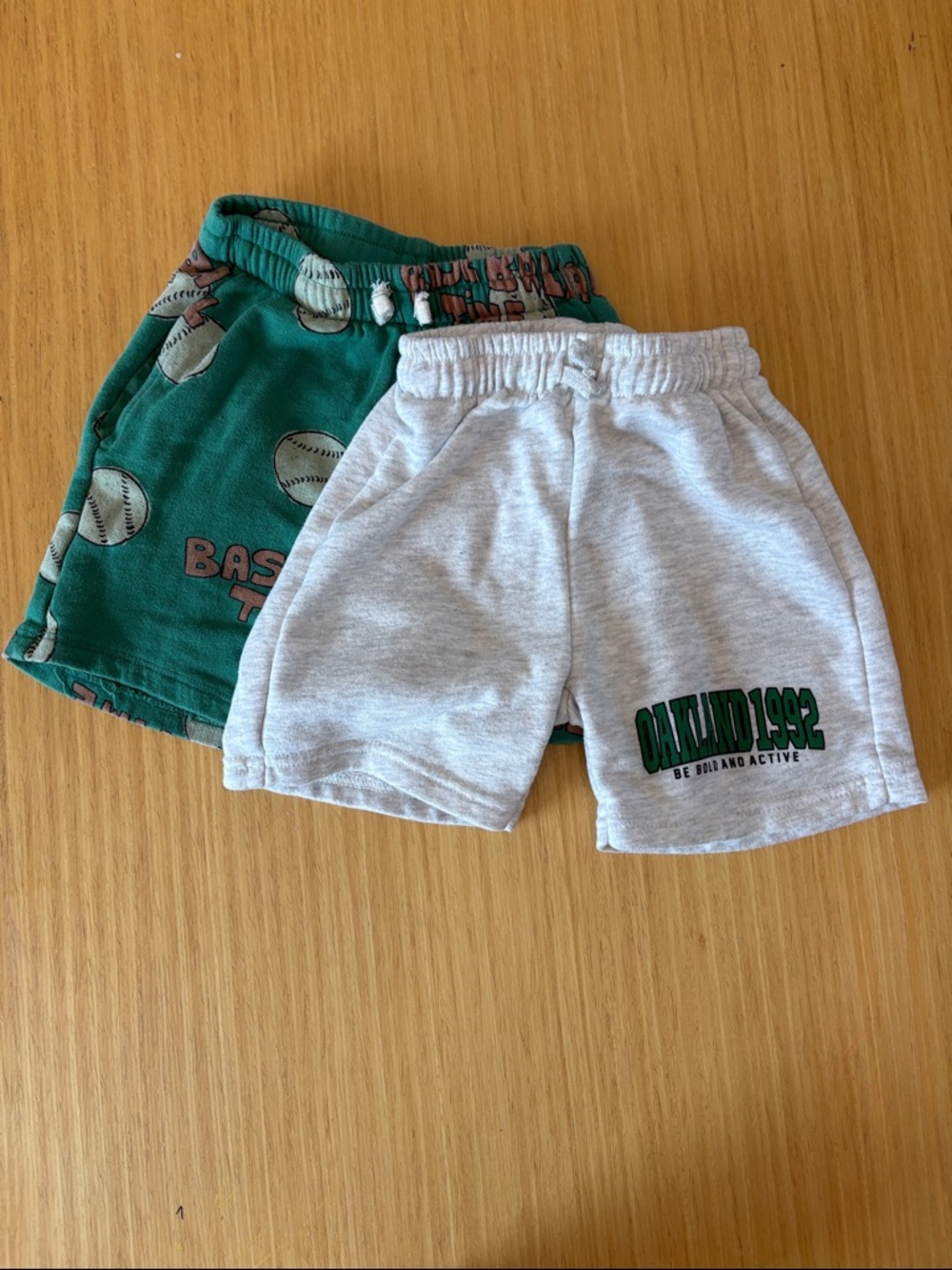 Zara Green Baseball Print & Light Gray Active Shorts Set